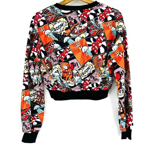 SHEIN Graphic Print Comic Book Multicolor Crew Neck Cropped Stretch Sweatshirt M - Picture 2 of 7